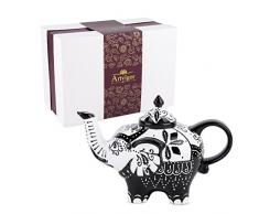 Artvigor, Théière en Porcelaine, 800 ML Service à Thé, Peint à la Main, Décoration de Table Design éléphant