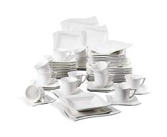 MALACASA, Série Amparo, 60pcs Service de Table Complets Porcelaine, 12 Tasses à Café, 12 Soucoupe, 12 Assiettes à Dessert, 12 Assiettes à Soupe, 12 Assiettes Plates pour 12 Personnes