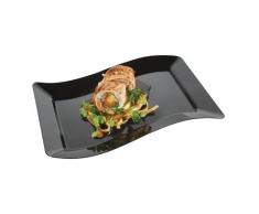 Lot de 10 – Élégant rigide Plastique ondulé Assiettes de présentation rectangulaire/plateaux – 16,5 x 26,7 cm (16 x 25 cm) – Noir
