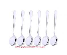 Lot de 6 cuillères à soupe rondes en acier inoxydable, 18,8 cm