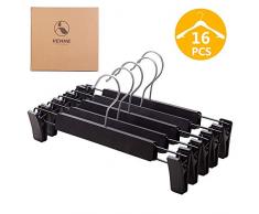 VEHHE Lot de 16 Cintres Pantalons et Jupe Antidérapant Réglable Clips Noir pour Jupes, Jeans, Pantalons, Robes, avec Grande Pinces et Crochet Rotatif à 360 °
