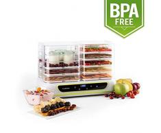 Klarstein Yoyofruit - Déshydrateur alimentaire, Yaourtière, Puissance 550 W, Température réglable, Timer programmable, Diffusion homogène de la chaleur, Ecran tactile LCD, Blanc