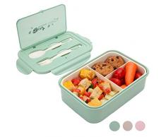 MEIXI Boîte Bento Enfant & Adulte |Bento Box Lunch Box | 2 Couverts Solides | 1400ml | Hermétique | Passe Au Micro-Ondes Et Au Lave-Vaisselle (Vert)