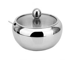 Nrpfell Sucrier en Acier Inoxydable avec Couvercle en Verre Transparent - pour Reconnaissance, Et Cuillère pour La Maison Et La Cuisine, Couvercle du Tambour, 19 Onces (560 ML), VFO-018