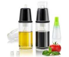 Amazy Vaporisateur dhuile et de vinaigre, ainsi que ses 2 pinceaux en silicone – spray en verre, pour un dosage précis et sans gouttes, idéal pour faire la cuisine ou des barbecues (170ml chacun)