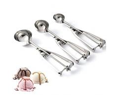 Cuillère à crème glacée en acier inoxydable, ensemble de trois cuillères à crème glacée, pour crème glacée, melon, boulettes de viande, pâte, biscuits, fruits, trois tailles différentes 4CM 5CM 6CM