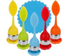 Anpro 5PCS Ensemble de Infuseur de Thé Silicone Diffuseur Boule à Thé En Acier Inox Filtre à Thé Diffuseur à Thé Avec Soucoupes et 1PCS Tapis de Tasse