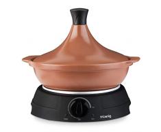 H.Koenig Tajine électrique TAJ2 Plat en Terre Cuite 2L, Tajine Mijoteuse Sauteuse, Cuisson Traditionnelle et Moderne, Thermostat réglable, Tajine Marocain Algérien galette pain, Couvercle avec poignée