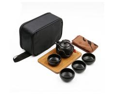 T Tocas Portable Théière à Infusion en Porcelaine avec 4 Tasse de thé +Plateau de thé en bamboue + Noir Sac de rangment pour Kungfu thé/thé Chinois etc.(Noir)