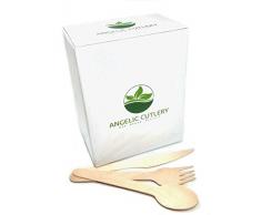 Couverts jetables en bois 180 pièces par lot, 60 couteaux, 60 fourchettes et 60 cuillères, idéal pour les fêtes, pique-niques, déjeuners de bureau et excursions dune journée