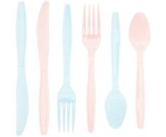 Juvale Couverts en Plastique pour fêtes de révélation de Genre, Baby Showers - 32 fourchettes, 32 Couteaux, 32 cuillères 96-Compte Rose/Bleu Clair