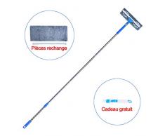 IKU Kit de Nettoyage avec Raclette Vitre (167CM) - Lave-vitre avec Manche Telescopique, Tissu en Microfibre Additonel, Raclette Additonel, Balai à fenêtre - Outil pour Menage, Voiture (Bleu)