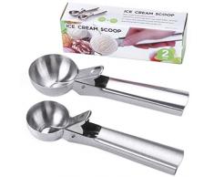 AMAYGA Cuillère à Glace en Acier Inoxydable avec Déclencheur Pratique,2Pcs Convient Également pour la Cookie Cuillère à Melon Multi-Fonction pour Crème glacée et Fruits