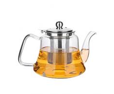 Kitabetty Théière en Verre, Base en Acier Inoxydable Pouvant Être Chauffée par Une Plaque À Induction - Théière Transparent Stove Safe, 1000ml
