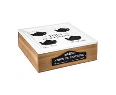 Boite à thé en bois - Style maison de campagne - Coloris Bois et Blanc