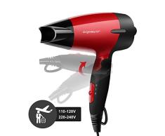 Aigostar Linda 32GQT - 1400W double voltage sèche-cheveux compact de voyage avec manche pliable, 2 vitesses, protection contre la surchauffe. Couleur rouge. Design exclusif.