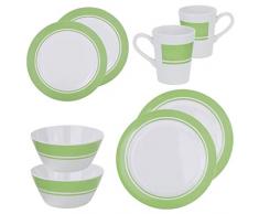 10T Outdoor Equipment Mixte - Adulte DW Calculatrice 8 TLG Mélamine Service de Vaisselle de Camping pour 2 Personnes 4X Assiette Tasse 2X Saladier Vert