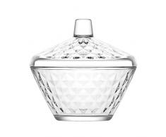 Sucrier Bol en verre transparent Boîte à bonbons avec couvercle Élégant Bocal à biscuits Pot de rangement Couvercle Volume 32 cl Hauteur 12 cm Passe au lave-vaisselle Fabriqué en Turquie