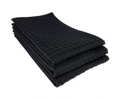Daloual 3 x Chiffon Serviette Serviette gaufrée/coton démaquillant 50 x 30 cm Noir