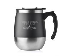 ZDZDZ 450ML tasse à café isolée en acier inoxydable étanche avec poignée et couvercle - Vide isolé thermos tasse de café de voyage pour les boissons chaudes/froides (Noir)