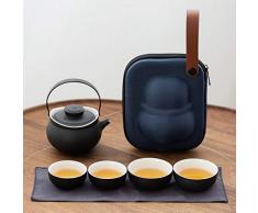 Ensemble de tasses à thé chinoises avec poignée en céramique - Ensemble de théière en porcelaine - Sac cadeau portable tout en un pour pique-nique en plein air, hôtel Noir