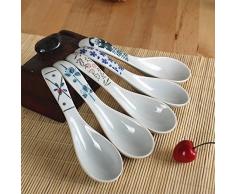 XYTMY Cuillères à soupe asiatique, Porcelaine, blanc, 5 PACK
