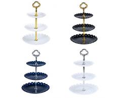 Plateau à Etage pour Gateau en Plastique, Matériel Certifié, Détachable comme Plaque, Présentoir pour Cupcake, Dessert, Aperitif, Plateau Etage, Noir