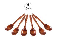 Mein HERZ 6 Pcs Cuillère en Bois Naturel, Cuillère en Bois écologique, Pas de BPA, Cuillère à Café en Bois Naturel Ecologique Ustensile de Table et de Cuisine Cuillère à Thé à Miel (14cm, Brown)