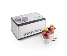 Klarstein Dolce Bacio - Machine à crème glacée, Sorbetière à compresseur, Glaces, sorbets, yaourts, Pack thermique 2L, Ecran tactile LCD, Minuterie, Acier inoxydable, Argent