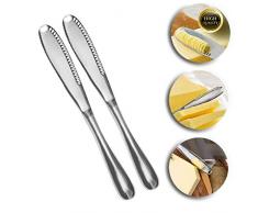 TiooDre Couteau à beurre en acier inoxydable, couteau à beurre 3 en 1 tranchant professionnel avec bord dentelé - 2 pièces