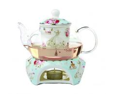 YBK Tech Théière en Porcelaine Anglaise avec réchauffeur et infuseur à thé Motif Rose et Robe