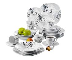 VEWEET Zoey 30pcs Service de Table Porcelaine 6pcs Assiette Plate/Assiette à Dessert/Assiette Creuse/Tasse avec Soucoupes pour 6 Personnes Vaisselles Céramique Design Moderne Fleuri