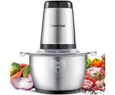 Amzchef Hachoir Électrique avec Moteur Puissant et Bol en Acier INOX 1.8L, 2 niveaux de vitesse et 4 Lames en inox, 300W Multifonction Hachoir Viande pour Viande, Légumes et fruits