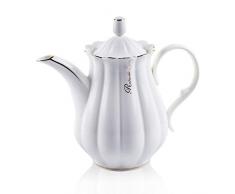 ufengke 51oz Cafetière en Céramique Blanche,À Volants avec Côté dor Théière en Porcelaine,Grande Capacité Potiron Cannelé Cafetière