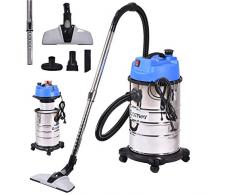 COSTWAY Aspirateur Eau et Poussière 1400W 30L Cuve Inox, Aspirateur Industriel Nombreux Accessoiresanti-corrosion