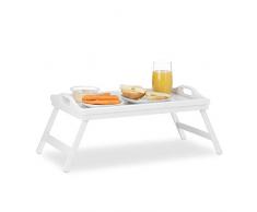 Relaxdays 10023232 Tablette de Lit Bambou Pliant Poignées Rebords Plateau de Service & Petit Déjeuner, 22 x 61,5 x 30 cm, Blanc
