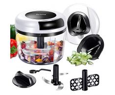 MASTERTOP Hachoir Manuel Puissant, Moulins à Légumes avec Lame Rotative, 2 Trancheuses à Lames en Spirale pour Hacher Fruits, Légumes