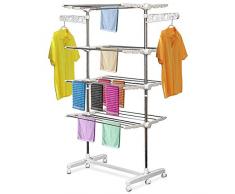 Séchoir à linge étendoir pliable ailes latérales sur 4 niveaux