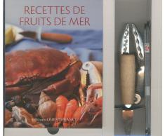 Recettes de fruits de mer : Coffret avec un livre, un couteau à huîtres, une pince à crustacés et 4 curettes à crabes