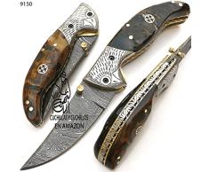 Couteaux Damas - Couteau de Poche Pliant Damassé Fait Main et Couverture - SRJA-9150