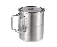 Lixada Outdoor Tasse en Acier Inoxydable, 750ml Coupe deau avec poignées Pliables et Couvercle pour Camping randonnée Sac à Dos