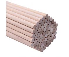 Tige en Bois (100 pièces) - (30cm x 6 mm) Naturel Rondes Baguettes en Bois - Goujons en Bois pour Créatifs Artisanat Travail et Décorations - Bâtonnets dArtisanat pour Les projets pour Enfants