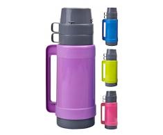 Thermos 1 L avec 2 tasses & Boîte à Sucre avec insert en verre, vert, bleu, rose ou violet lilas