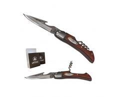 LAGUIOLE Couteau sommelier équipé dun tire-bouchon et décapsuleur sur lame. Manche en bois exotique. acier inoxydable 440 garanti anti rouille. Lg 20cm déployé. Livré avec COFFRET Cadeau