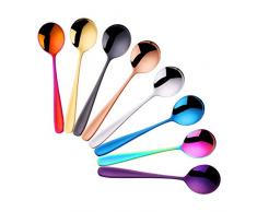 DoBuy 8-pièces Cuillère Soupe Acier Inoxydable Cuillère Ronde Cuillère Dessert Cuillère gâteau 8 Couleurs 7 Pouces