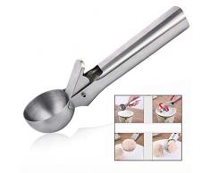 LHKJ Acier inoxydable Cuillère à crème glacée,Boules Cuillère à Crème Glacée avec Déclencheur Pratique,Dipper pour fruits,Cuillère à melon deau