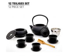 Lumaland Service à thé 12 pièces: théière de 1,4 litres,Cuillère à doser, 4 tasses à thé avec 4 soucoupes en fonte