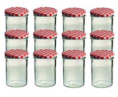 Cap+Cro To 82 Lot de 12 bocaux en verre pour conservation de confiture Couvercles rouges à carreaux Capacité 435 ml