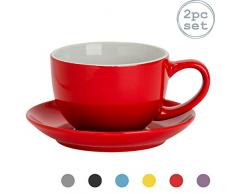 Argon Tableware 2 pièces de Couleur Tasse et Soucoupe Cappuccino Set - Style Moderne à thé en Porcelaine et Tasse de café - Rouge - 250ml