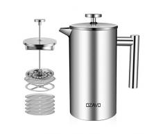 OZAVO Cafetière à Piston 1L INOX Isotherme French Press 3 en 1 Acier Français Cafe Filtre à Thé Manual avec 5 Flitres Remplacement